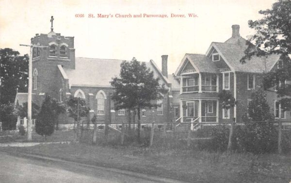 Dover Wisconsin St Mary's Church and Parsonage Vintage Postcard AA96951