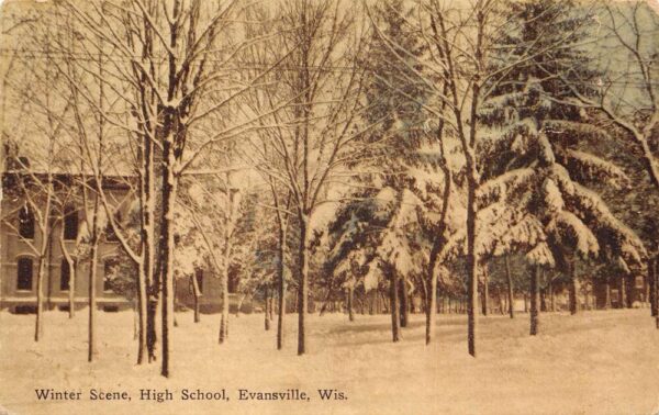 Evansville Wisconsin High School Winter Scene Vintage Postcard AA96954