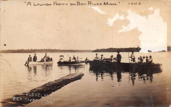 Boy River Minnesota Boat Launch Party Real Photo Vintage Postcard AA96965