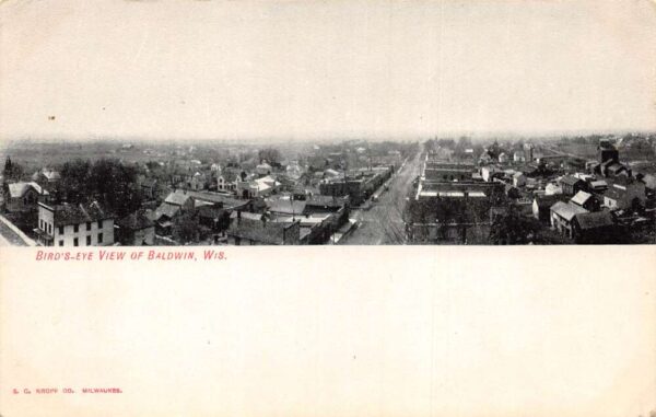 Baldwin Wisconsin Birds Eye View Vintage Postcard AA96970