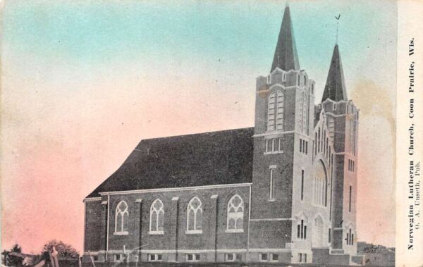 Coon Prairie Wisconsin Norwegian Lutheran Church Vintage Postcard AA96975