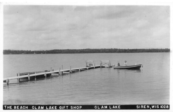 Siren Wisconsin Clam Lake Beach and Pier Tinted Real Photo Postcard AA96976