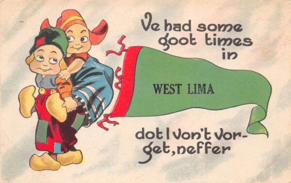 West Lima Wisconsin Greetings Dutch Children Vintage Postcard AA96982