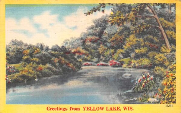 Yellow Lake Wisconsin Greetings Scenic View Vintage Postcard AA96986