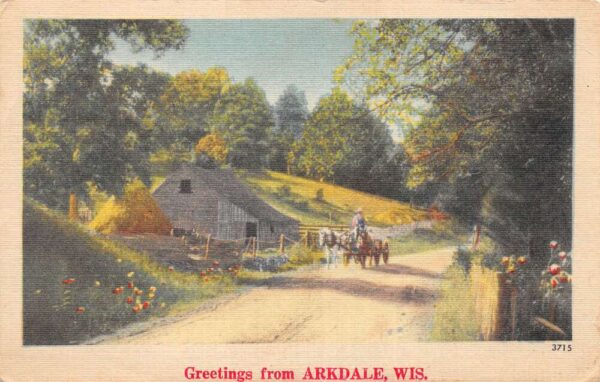 Arkdale Wisconsin Greetings Horse Cart Scenic View Postcard AA96994