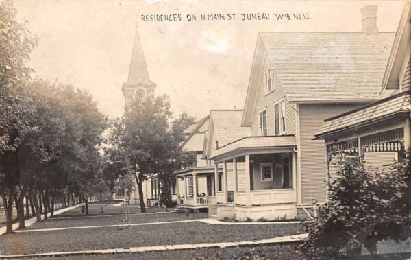 Juneau Wisconsin North Main Street Residences Real Photo Postcard AA97003