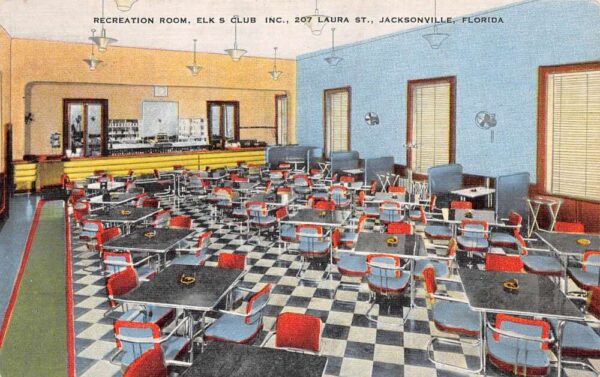 Jacksonville Florida Elks Club House Rec Room Vintage Postcard AA97019