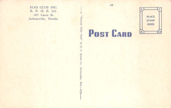 Jacksonville Florida Elks Club House Rec Room Vintage Postcard AA97019 - Image 2