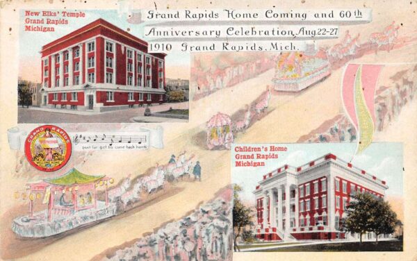 Grand Rapids Michigan Elks Temple Home Coming Parade Vintage Postcard AA97021