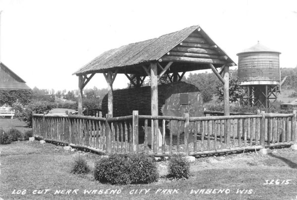 Wabeno Wisconsin City Park Log Cut Real Photo Postcard AA97024