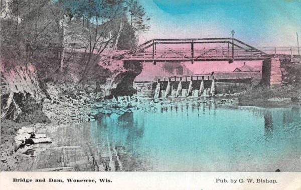 Wonewoc Wisconsin Bridge and Dam Vintage Postcard AA97028