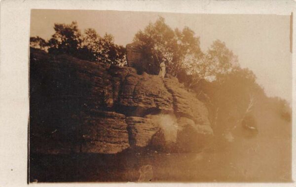 Grand Marsh Wisconsin Woman on Cliffs Scenic View Real Photo Postcard AA97036