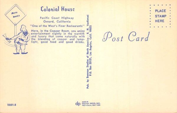 Oxnard California Colonial House Copper Room Bar Interior Postcard AA97042 - Image 2