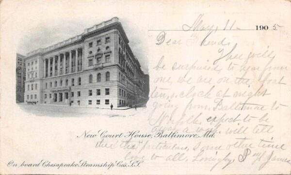 Baltimore Maryland New Court House Chesapeake Steamship Co Postcard AA97043