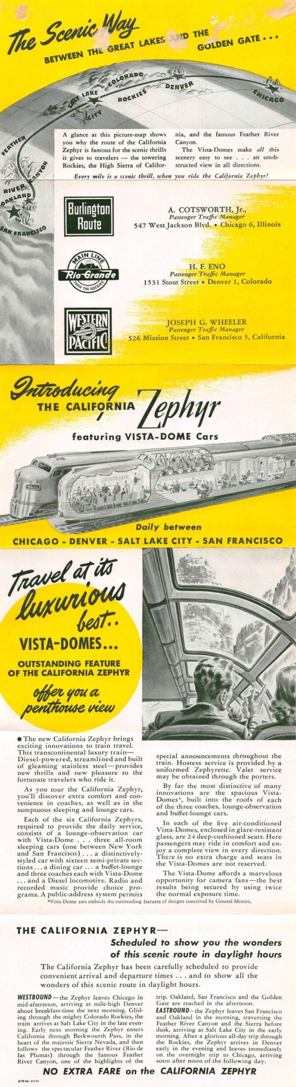 California Zephyr Vista Dome Streamliner Train Fold Out Brochure NonPC AA97129