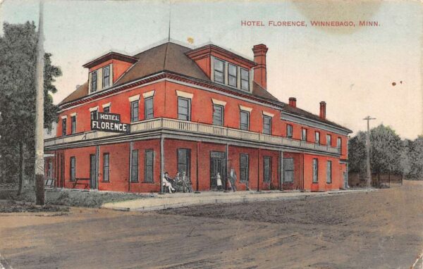 Winnebago Minnesota Hotel Florence Street Scene Vintage Postcard AA97137