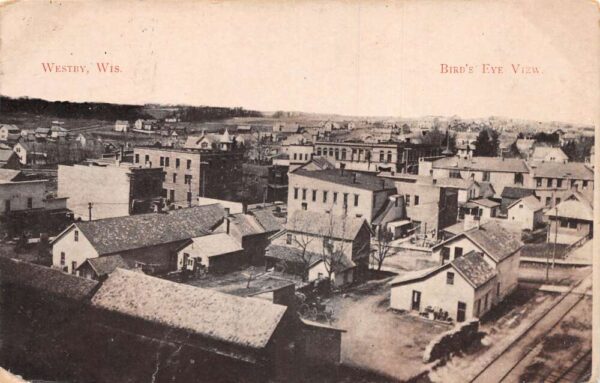 Westby Wisconsin Birds Eye View Vintage Postcard AA97139