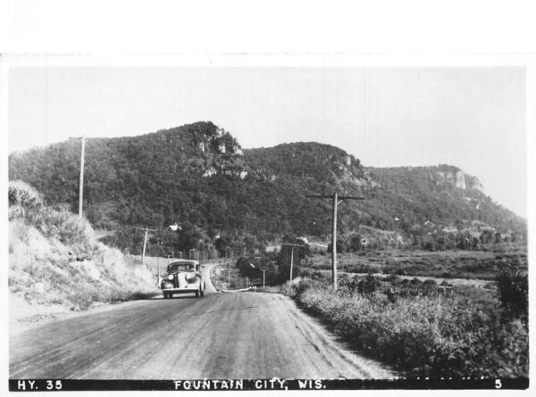 Fountain City Wisconsin Car on Road Scenic View Real Photo Postcard AA97143