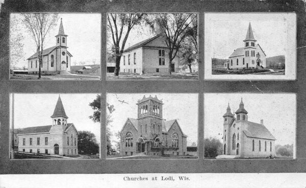 Lodi Wisconsin Churches Multiview Vintage Postcard AA97167