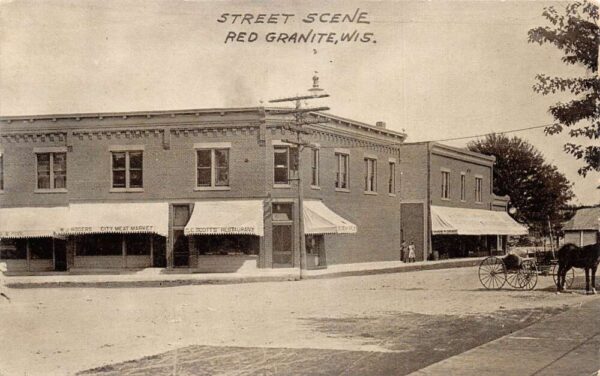 Red Granite Wisconsin Street Scene Meat Market Restaurant Postcard AA97172