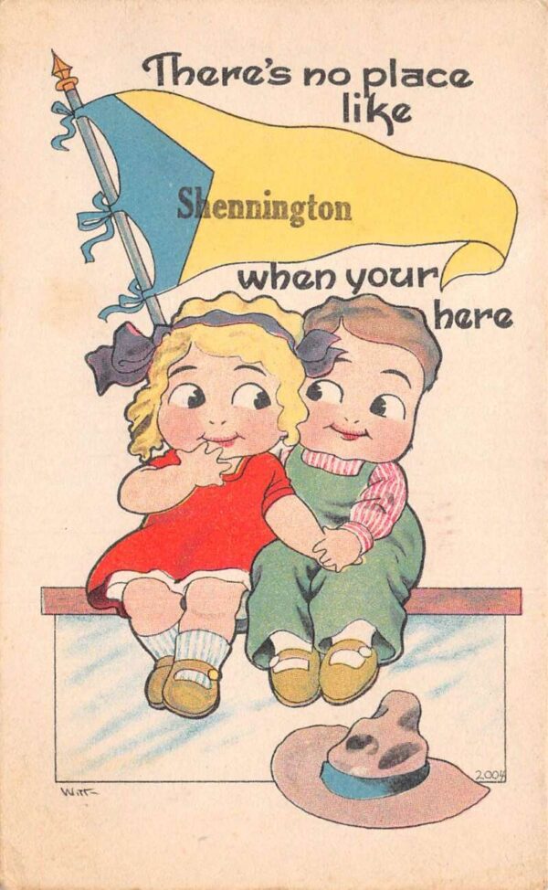 Shennington Wisconsin Greetings Children with Flag Vintage Postcard AA97189