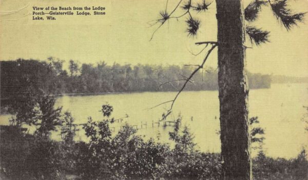 Stone Lake Wisconsin Beach from Geisterville Lodge Vintage Postcard AA97192