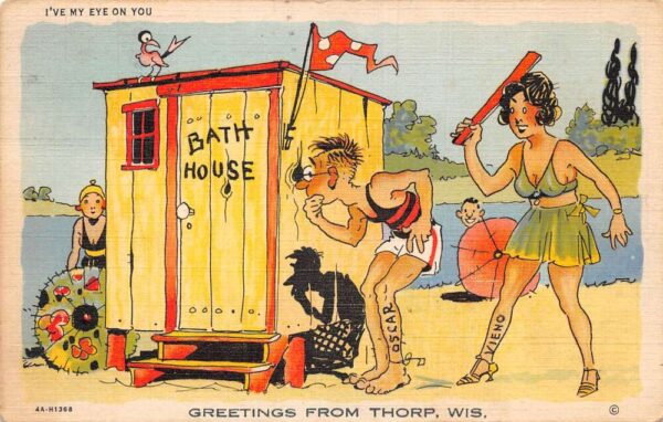 Thorp Wisconsin Comic Humor Greetings Bath House Peeping Tom Postcard AA97196