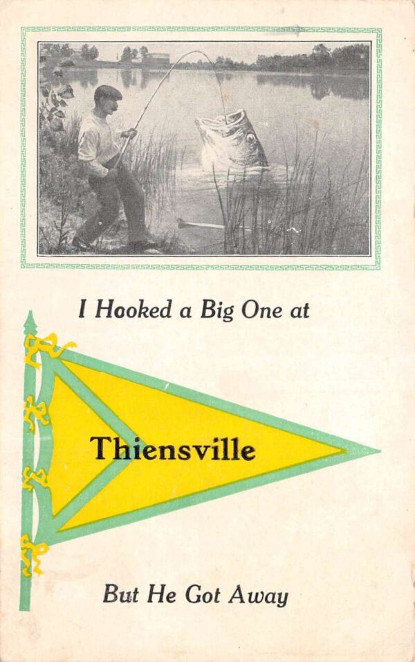 Thiensville Wisconsin Greetings Fishing Exaggeration Vintage Postcard AA97198