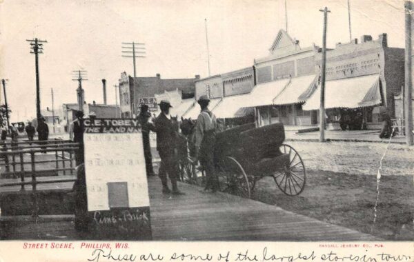 Phillips Wisconsin Street Scene CE Tobey Land Real Estate Sign Postcard AA97199