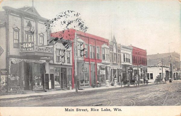 Rice Lake Wisconsin Main Street Gem Theatre Vintage Postcard AA97206