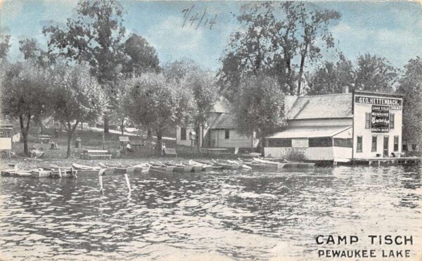 Pewaukee Lake Wisconsin Camp Tisch Waukesha Beer Sign Vintage Postcard AA97209