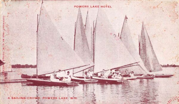 Powers Lake Wisconsin Sailboats Sailing Powers Lake Hotel Postcard AA97211