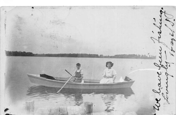 Paddock Lake Wisconsin People in Row Boat Scenic View Real Photo PC AA97216