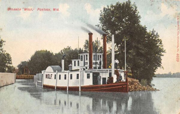 Portage Wisconsin Steamer Wolf Vintage Postcard AA97220