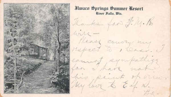 River Falls Wisconsin Ilwaco Springs Summer Resort Vintage Postcard AA97244