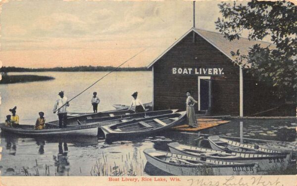 Rice Lake Wisconsin Boat Livery Vintage Postcard AA97246