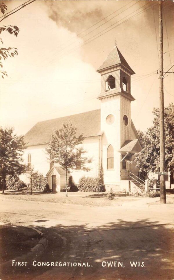 Owen Wisconsin First Congregational Church Real Photo Vintage Postcard AA97294