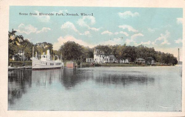 Neenah Wisconsin Riverside Park Steamer Ship Vintage Postcard AA97307