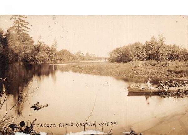 Odanah Wisconsin Kaugon River Row Boat Real Photo Postcard AA97317