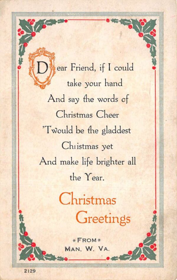 Man West Virginia Christmas Greetings Poem Vintage Postcard AA97331