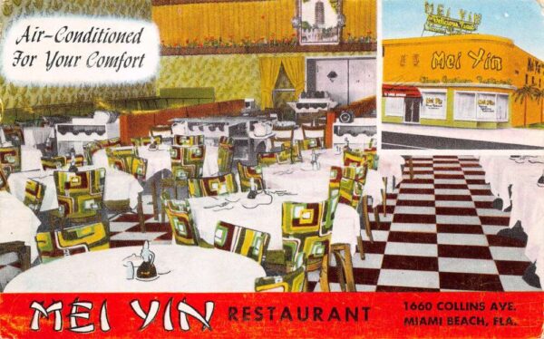 Miami Beach Florida Mei Yin Chinese Restaurant Dining Room Postcard AA97333