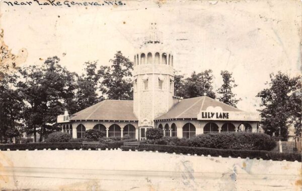 Lily Lake Wisconsin Pavilion and Tower Real Photo Vintage Postcard AA97739