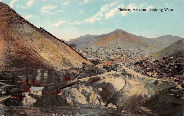 Bisbee Arizona Birds Eye View Looking West Vintage Postcard AA97750