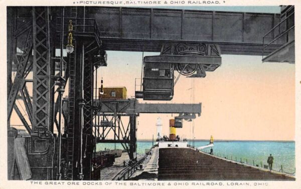 Lorain Ohio Baltimore Ohio Railroad Ore Dock Vintage Postcard AA97764