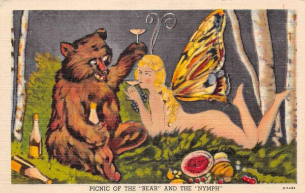 New York City Russian Bear Restaurant Mural Bear and Fairy Postcard AA97771