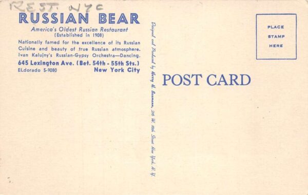 New York City Russian Bear Restaurant Mural Bear and Fairy Postcard AA97771 - Image 2