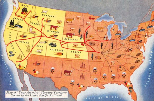 Union Pacific Railroad Map of America USA Vintage Postcard AA97777