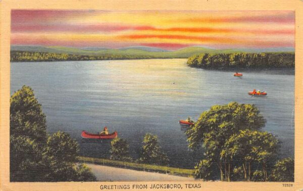 Jacksboro Texas Canoes Row Boats Sunset Scenic View Greetings Postcard AA97779