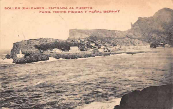 Soller Baleares Spain Lighthouse Harbor Scenic View Vintage Postcard AA97791