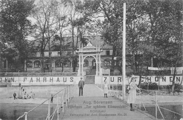 Schulau Germany Fahrhaus Aug Sorensen Ferry Pier Vintage Postcard AA97819